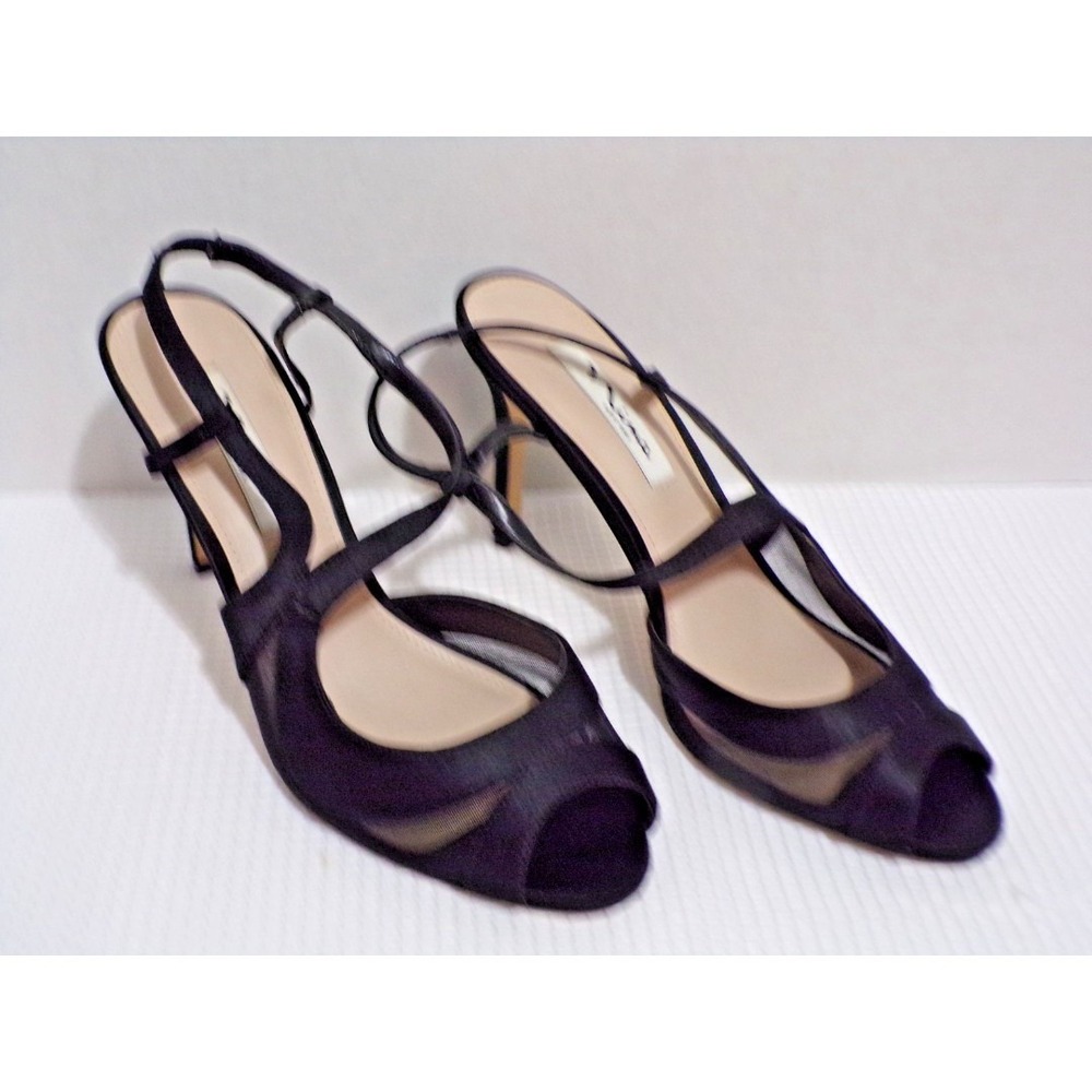 Nina New York 4" Heels Black Size 9M Eur 39.5 Faux Leather Luster Open Toe Renee